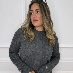 Maglione giro collo trama treccia