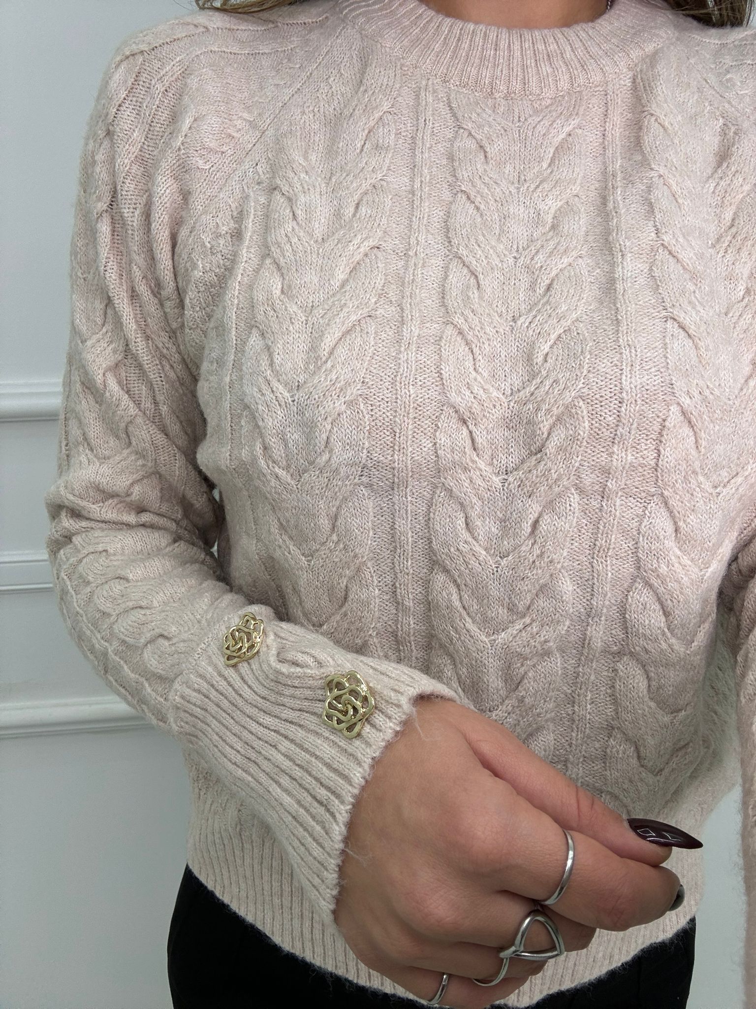 Maglione giro collo trama treccia - immagine 6