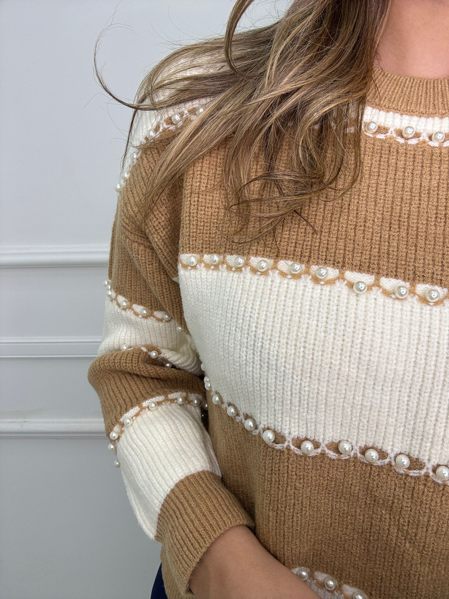 Maglione over a righe con perle - immagine 6