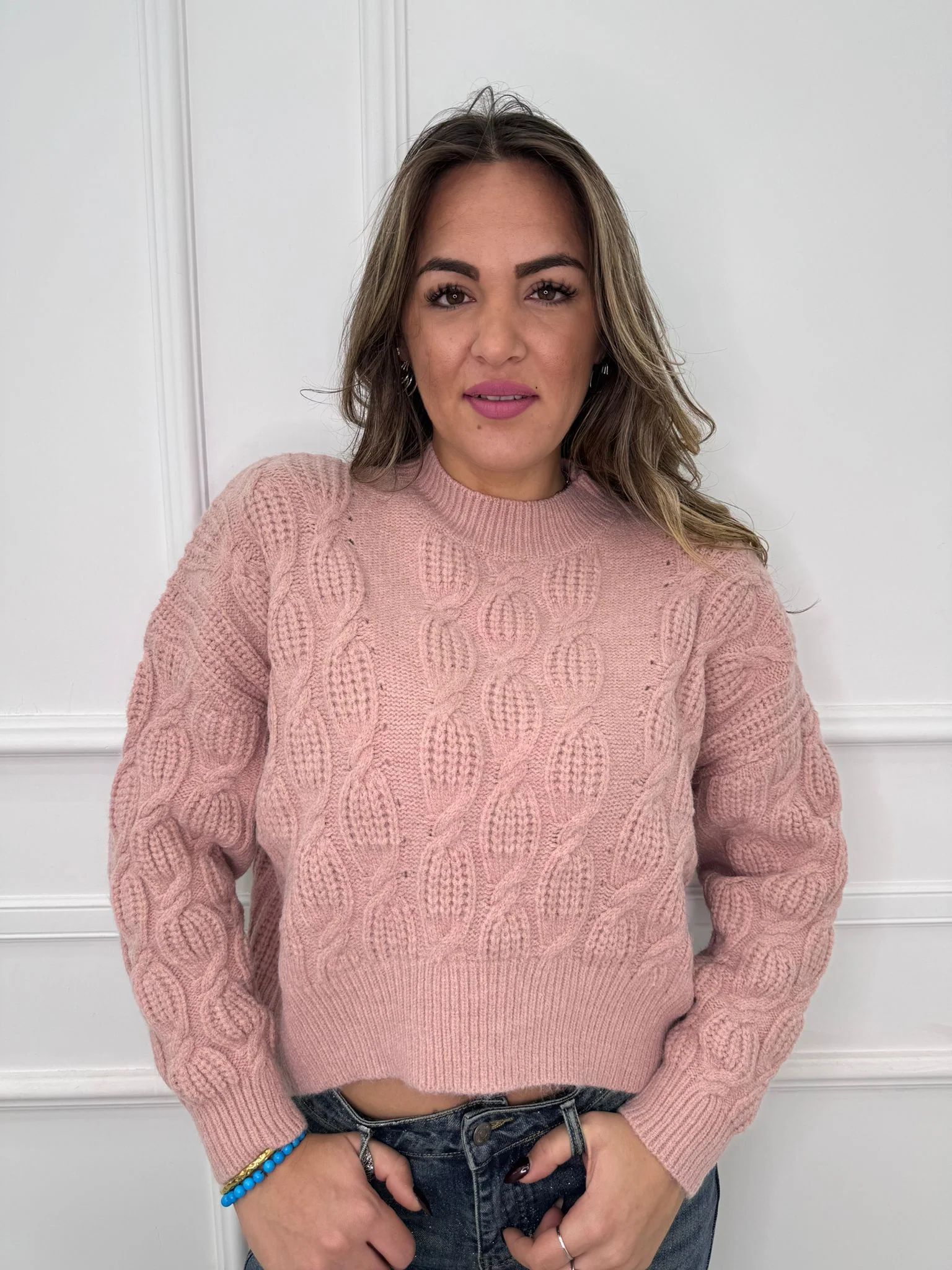 Maglione trama treccia asimmetrico sotto - immagine 2