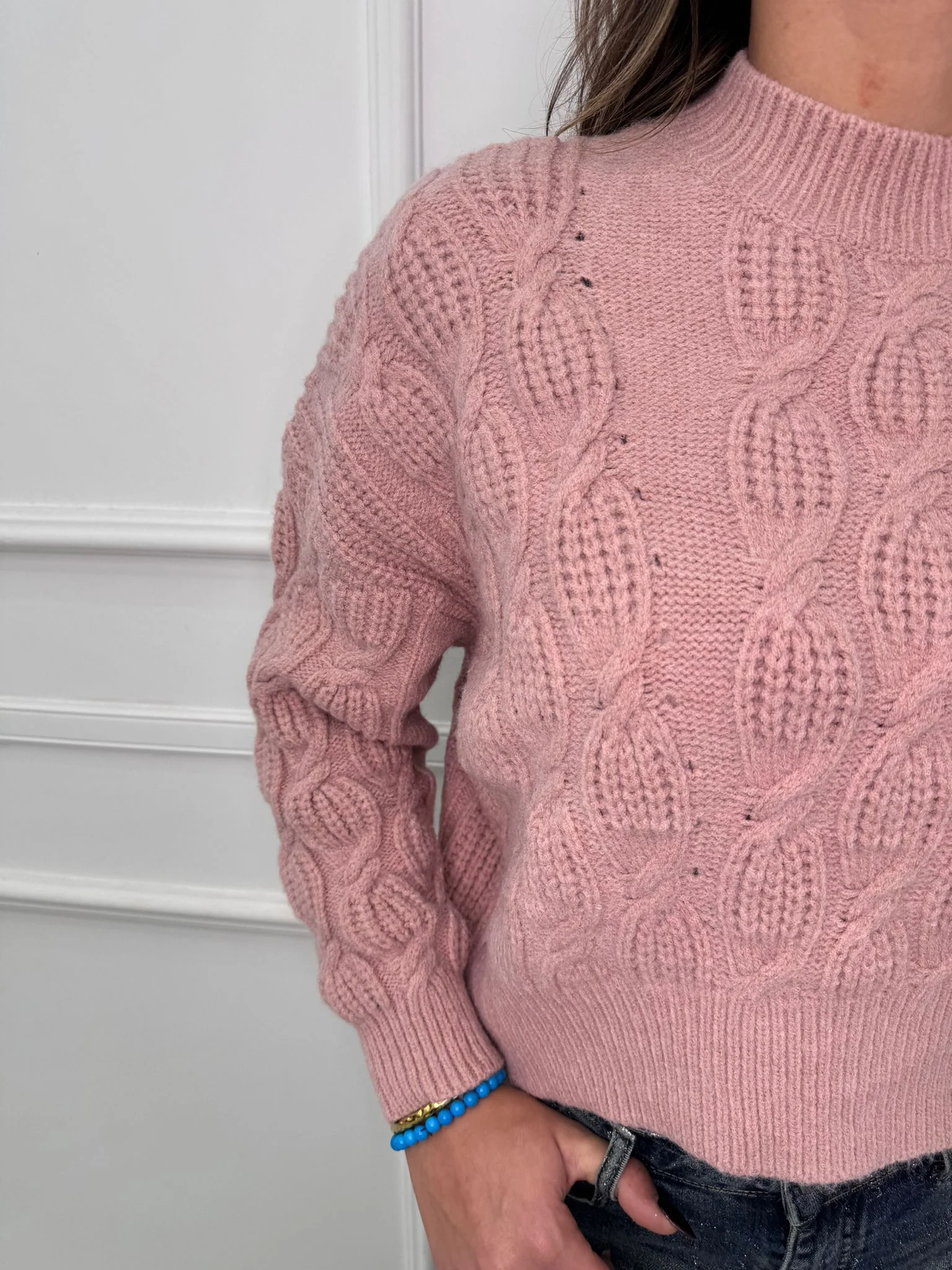 Maglione trama treccia asimmetrico sotto - immagine 3