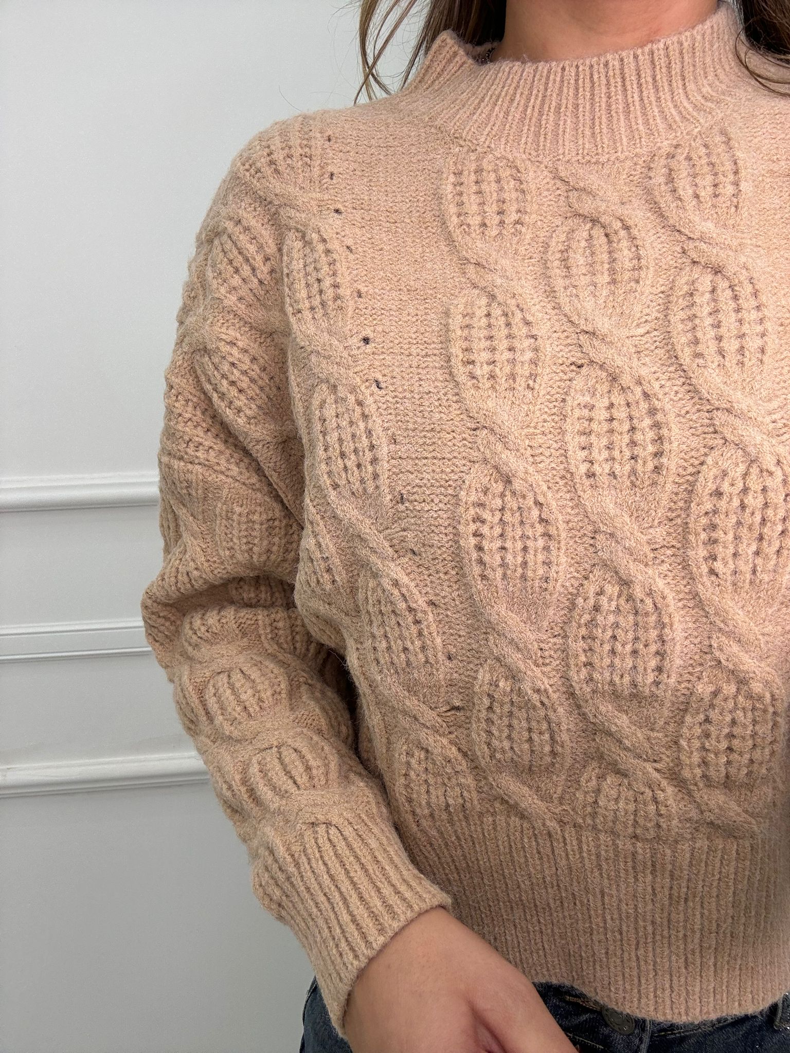 Maglione trama treccia asimmetrico sotto - immagine 6