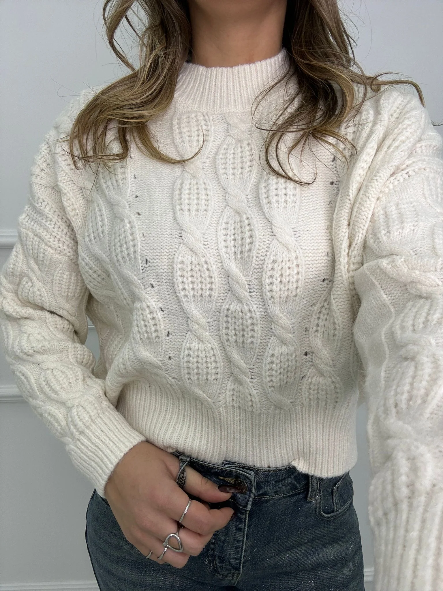 Maglione trama treccia asimmetrico sotto - immagine 8