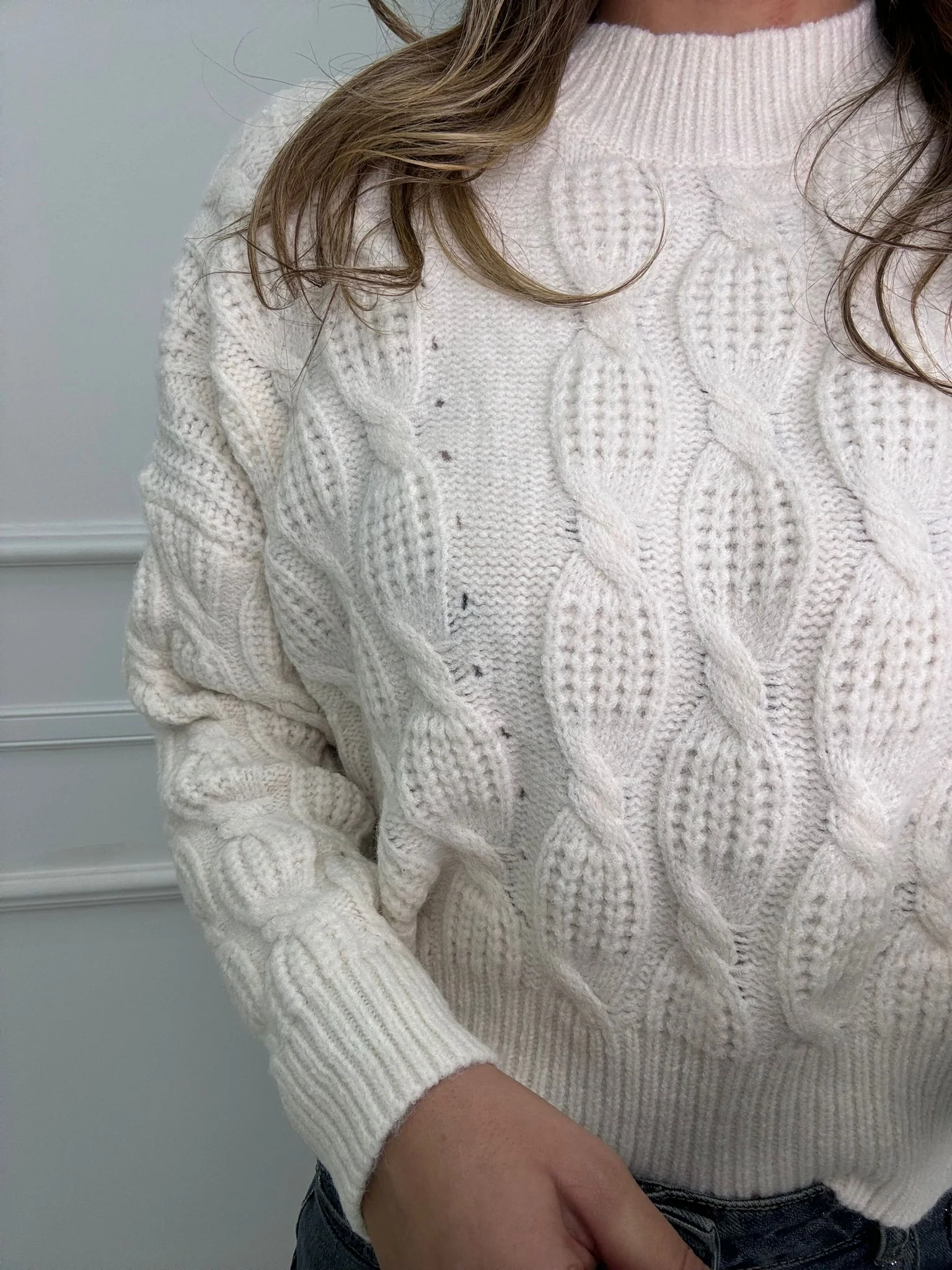 Maglione trama treccia asimmetrico sotto - immagine 9