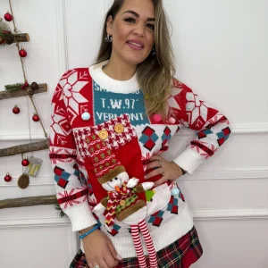 Maglione natalizio giro collo con calza