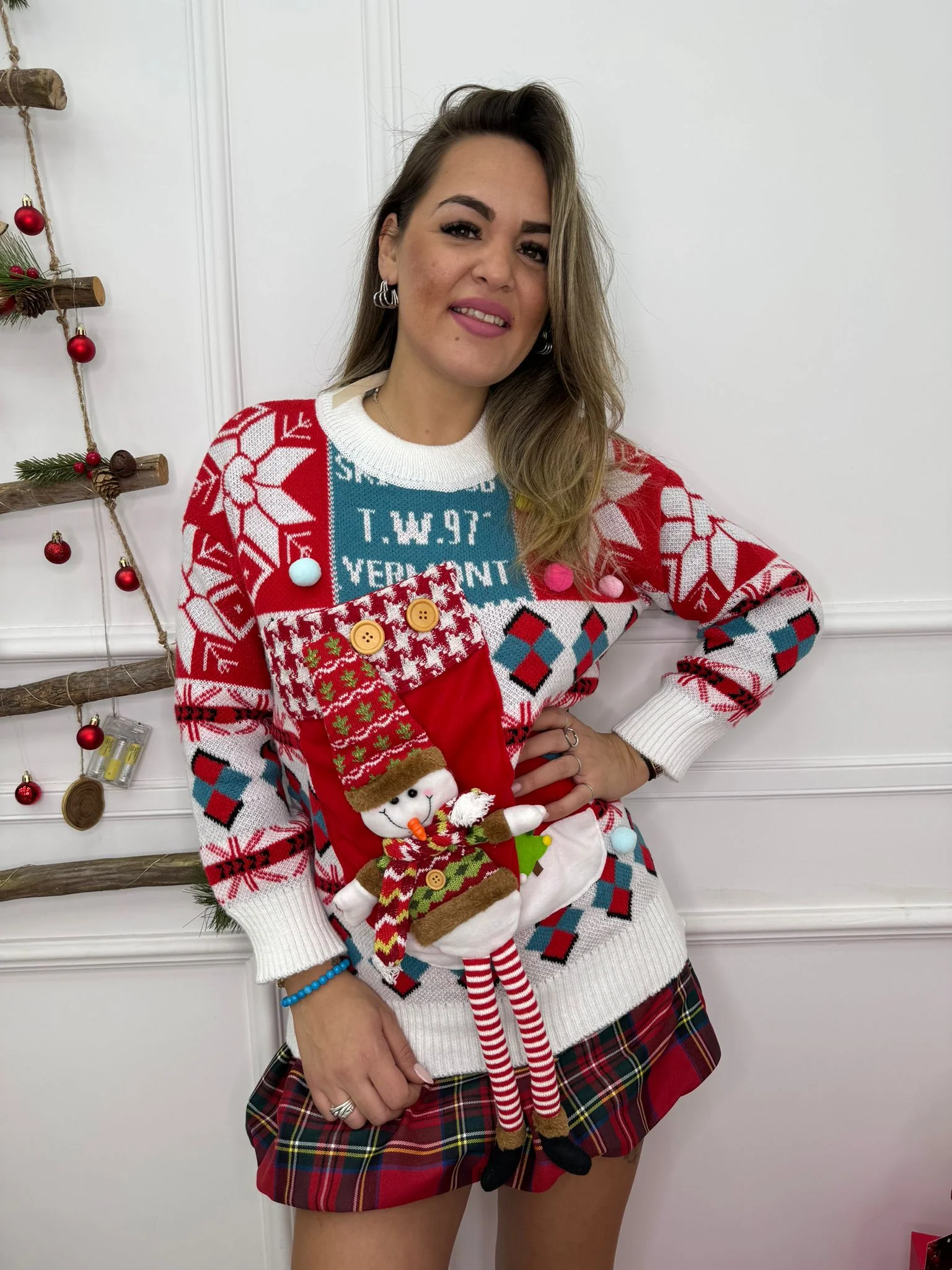 Maglione natalizio giro collo con calza