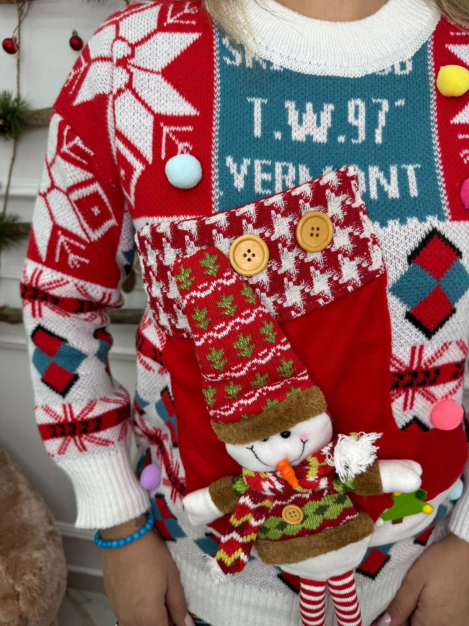 Maglione natalizio giro collo con calza - immagine 3