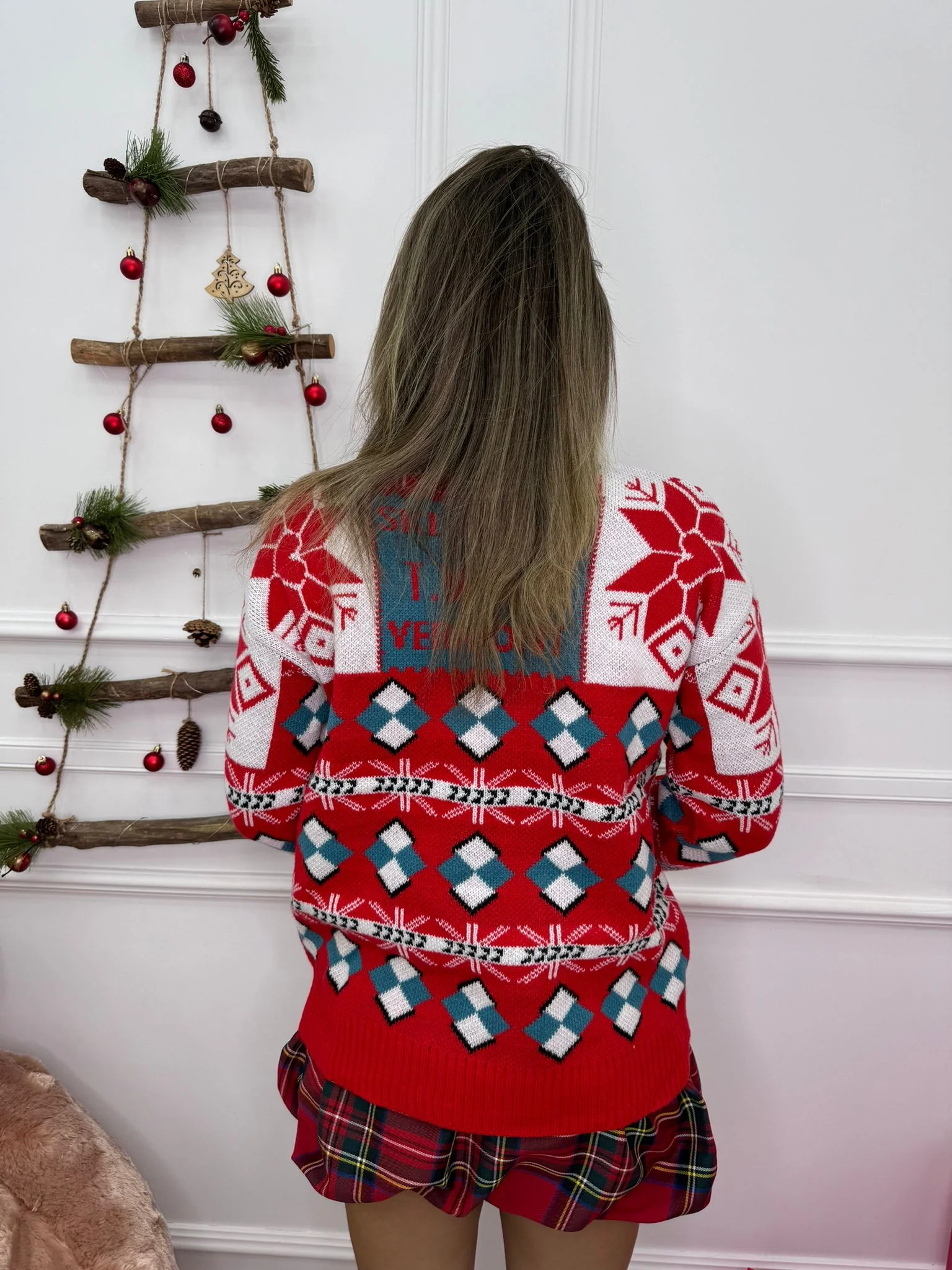 Maglione natalizio giro collo con calza - immagine 7