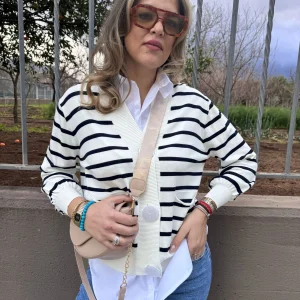 Cardigan in filo over a righe