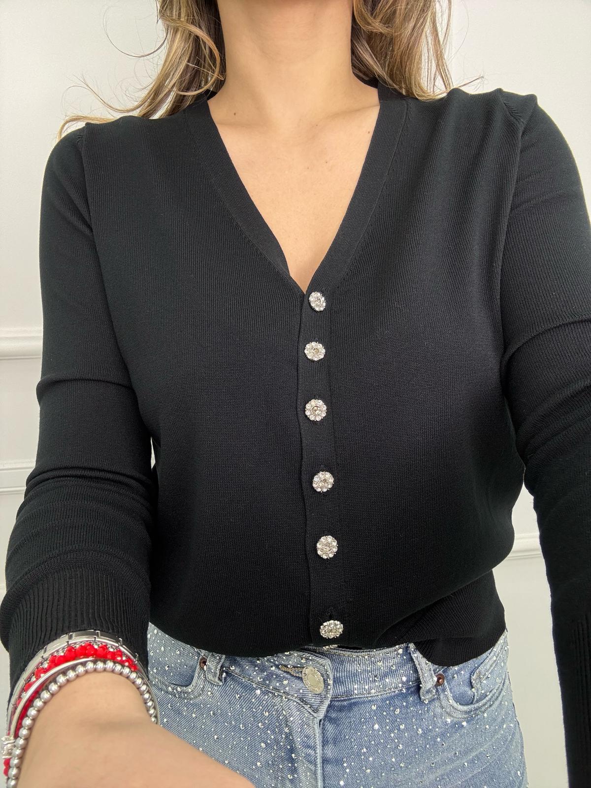 Cardigan in filo scollo a v con bottoni gioiello - immagine 5