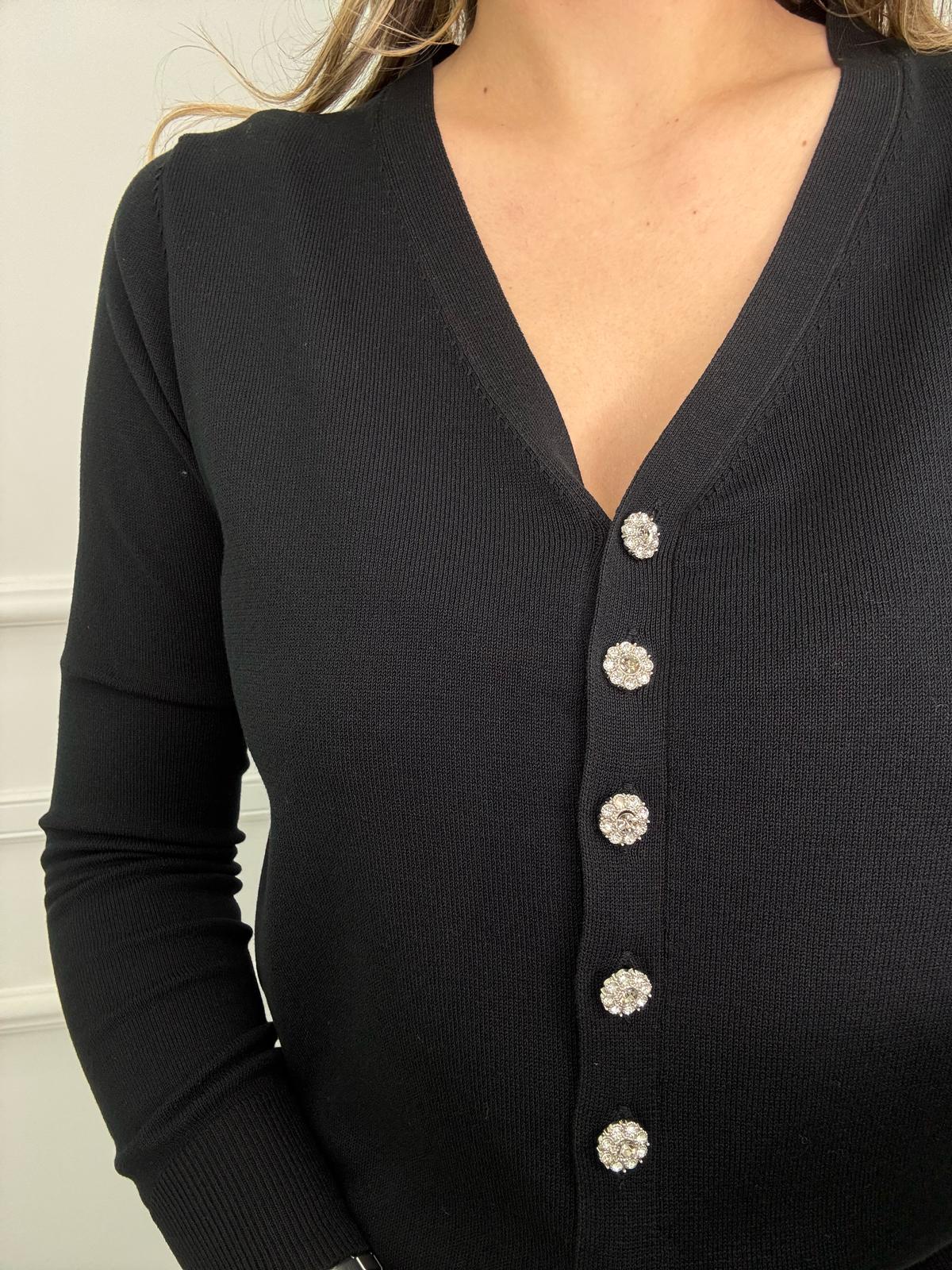 Cardigan in filo scollo a v con bottoni gioiello - immagine 6