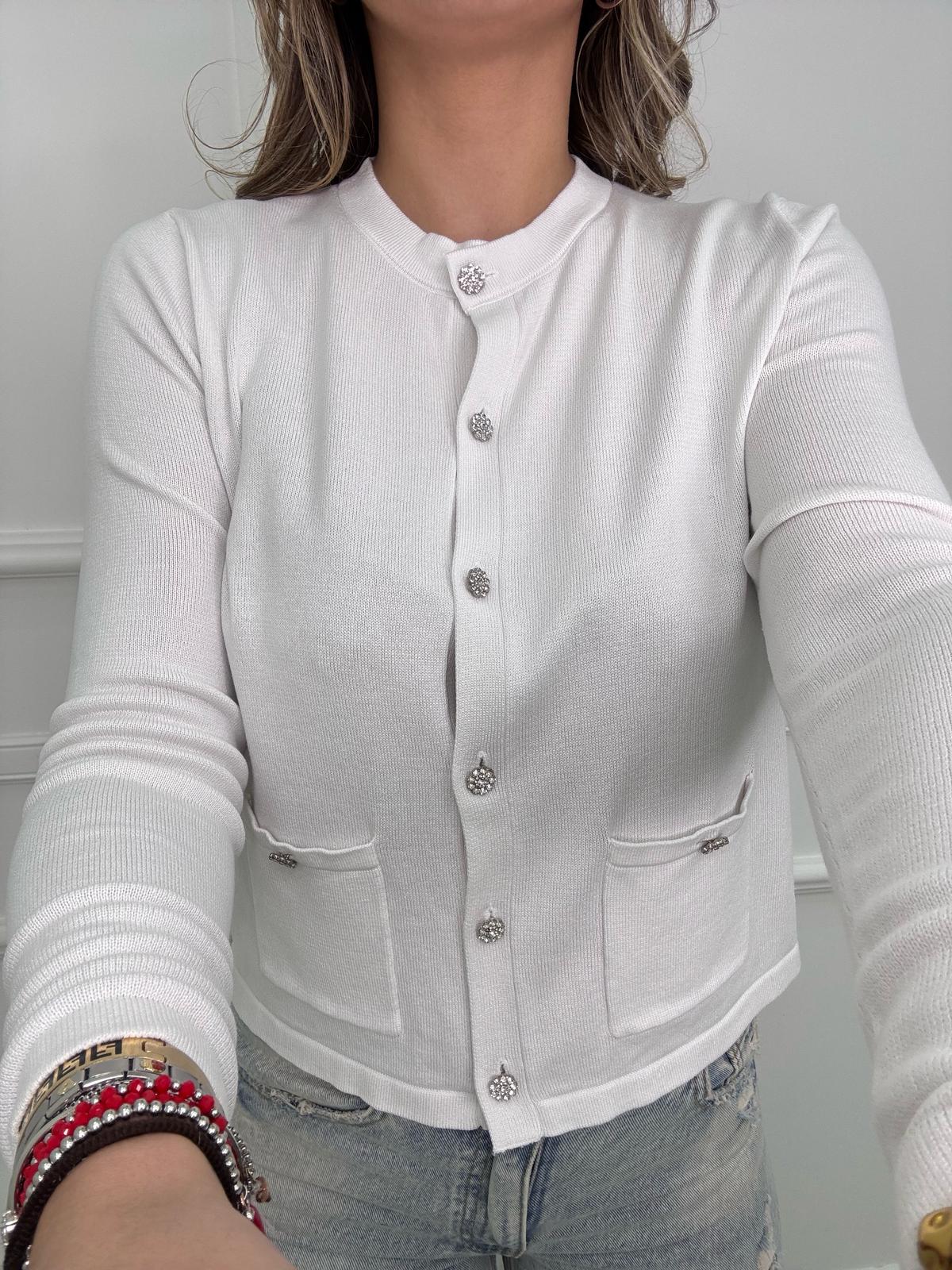 Cardigan in filo giro collo con bottoni gioiello - immagine 8