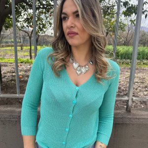 Cardigan in filo laminato