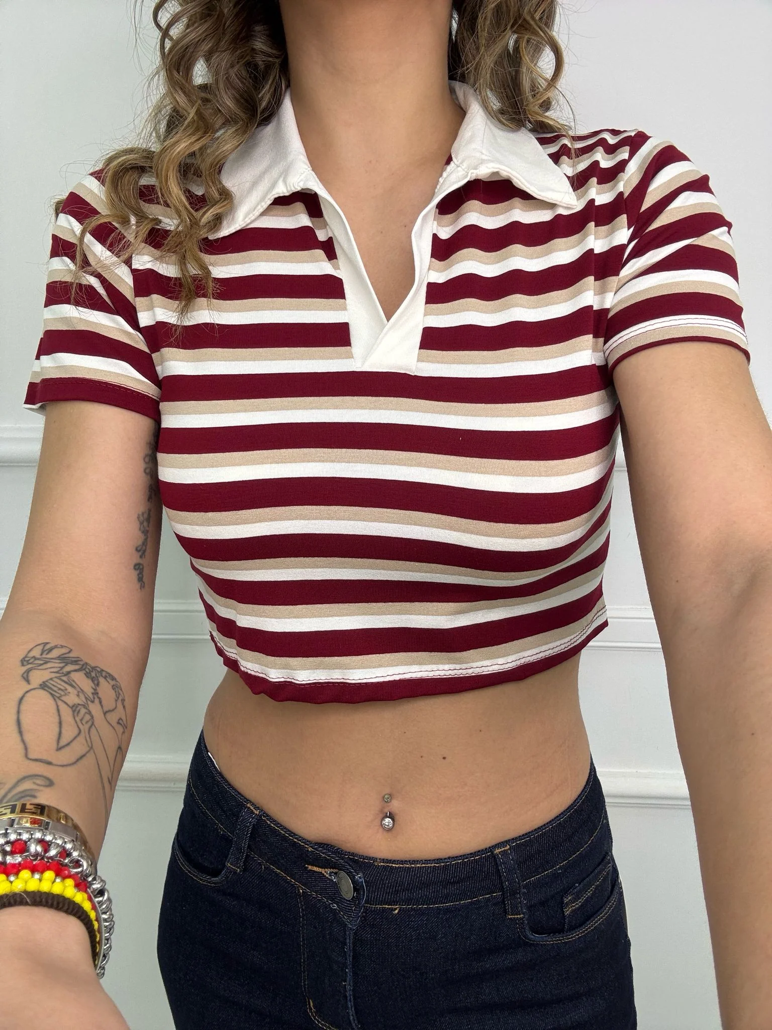 Polo a righe modello crop - immagine 5