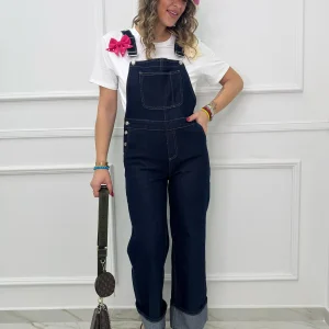 Salopette di jeans lavaggio scuro modello palazzo