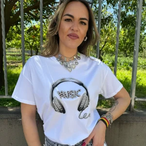 T-shirt music con swarovski
