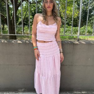 Coordinato 2 pezzi con trama particolare e rouches