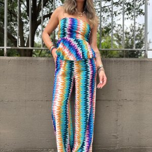 Coordinato 2 pezzi fantasia colorata con top a fascia