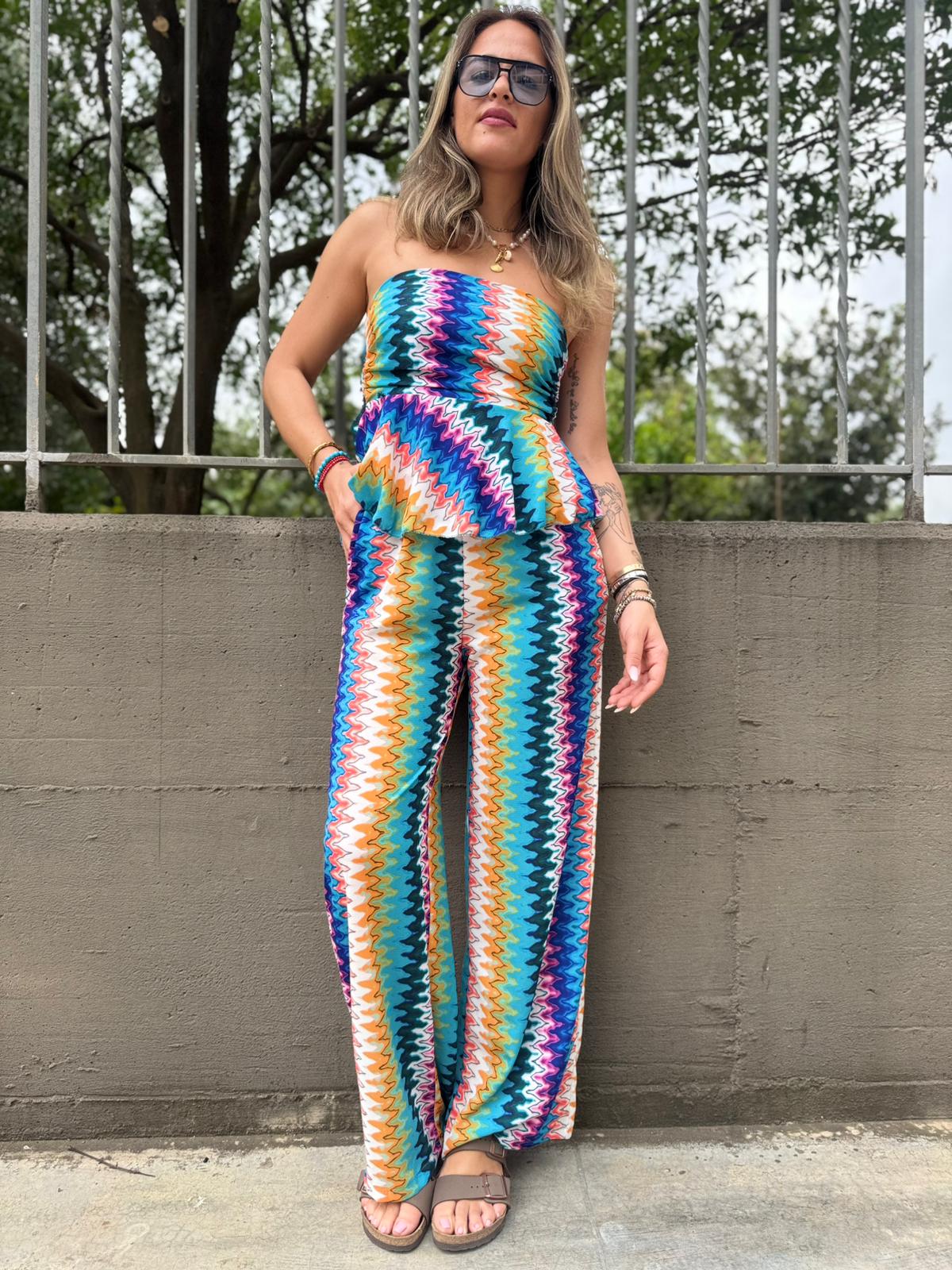 Coordinato 2 pezzi fantasia colorata con top a fascia