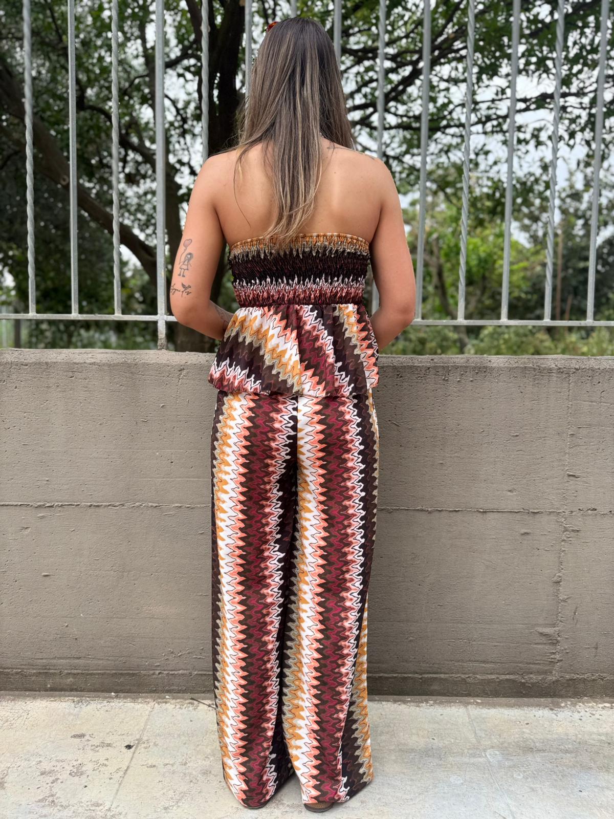 Coordinato 2 pezzi fantasia colorata con top a fascia - immagine 9