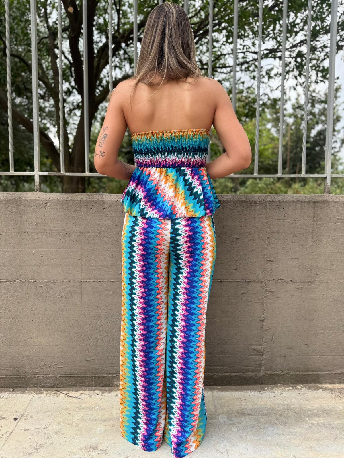 Coordinato 2 pezzi fantasia colorata con top a fascia - immagine 3