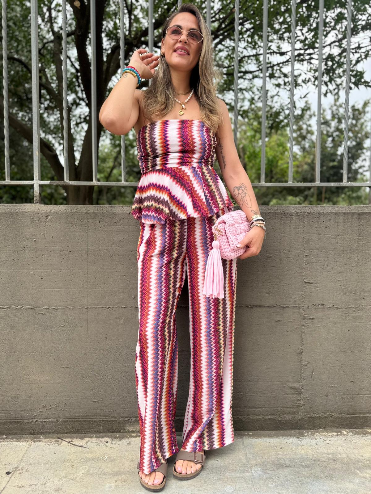 Coordinato 2 pezzi fantasia colorata con top a fascia - immagine 5