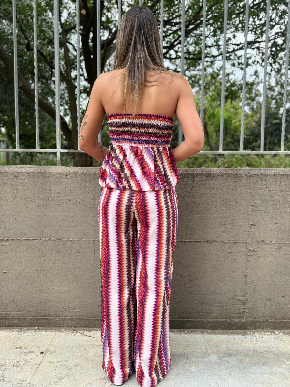 Coordinato 2 pezzi fantasia colorata con top a fascia - immagine 6