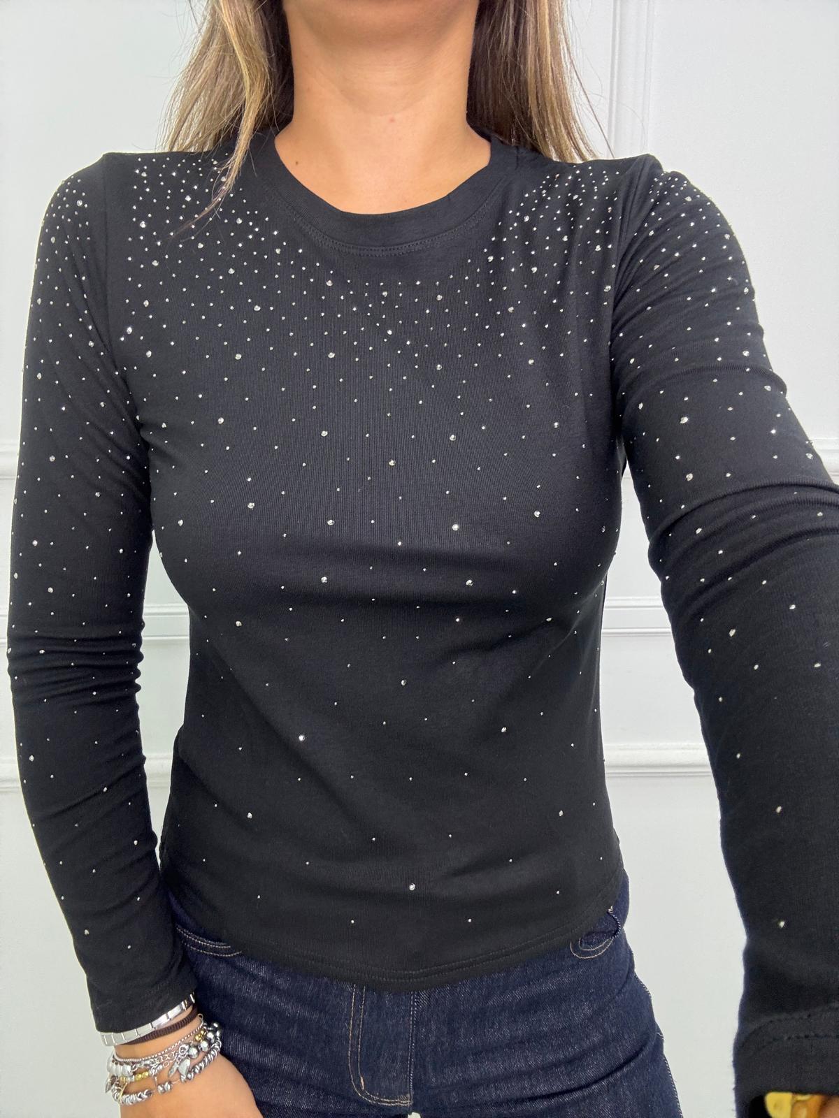 Maglia in cotone giro collo con swarovski - immagine 5