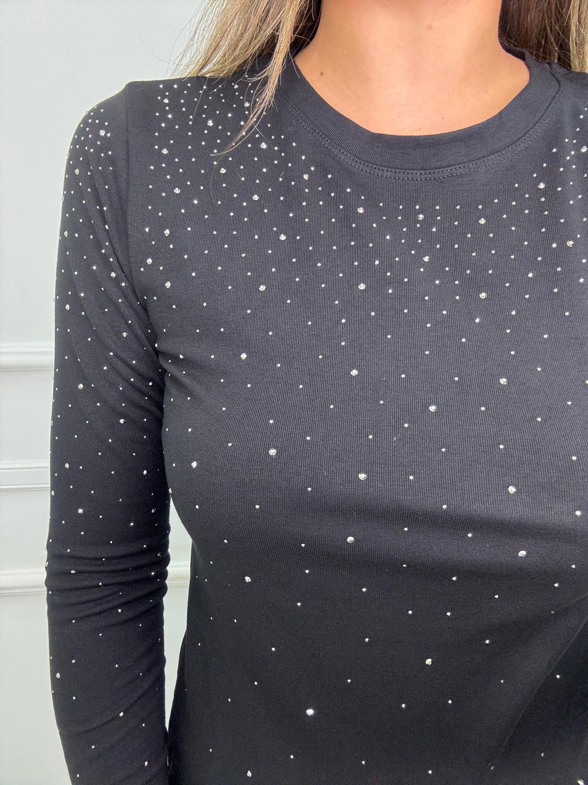 Maglia in cotone giro collo con swarovski - immagine 6