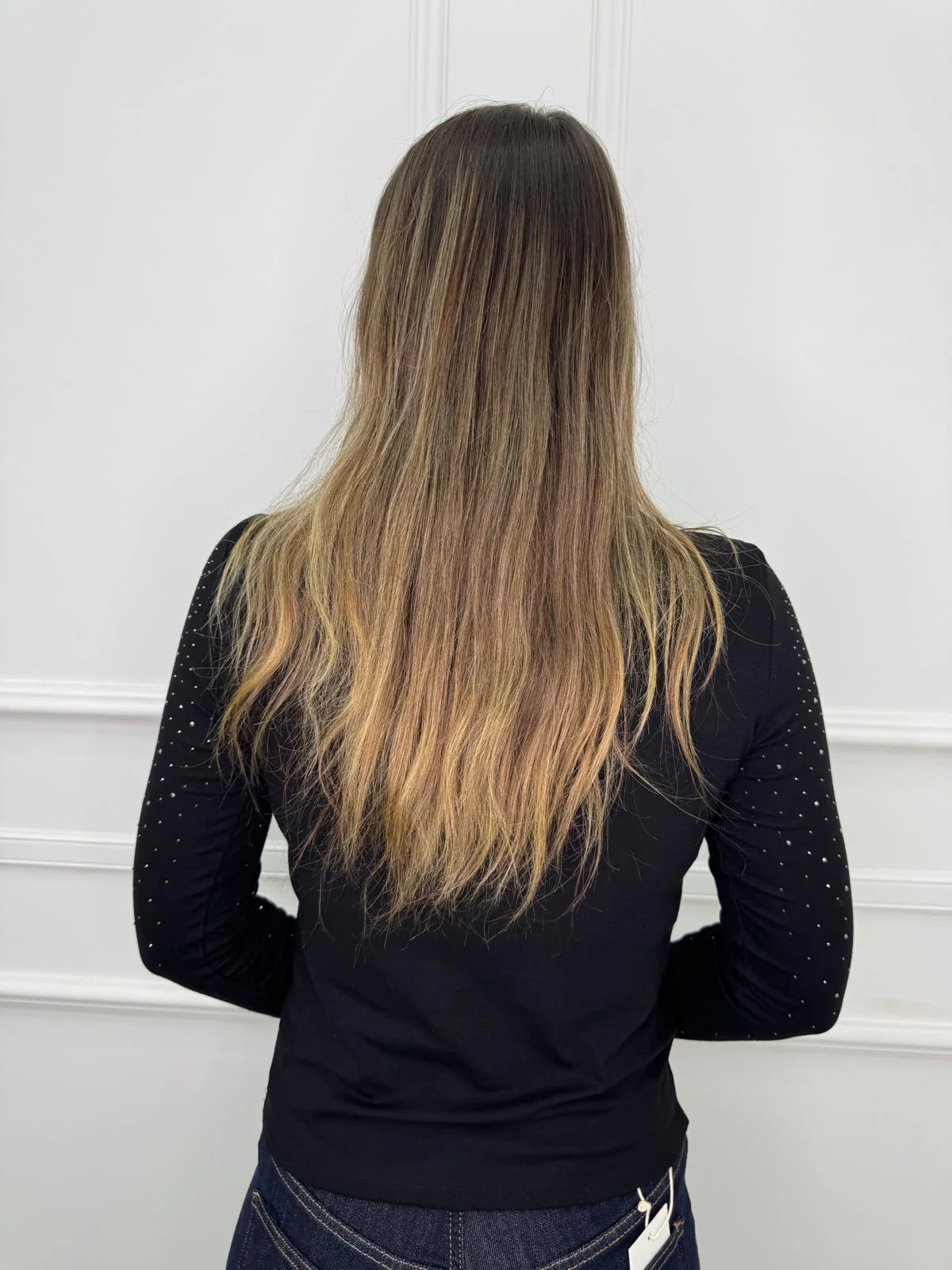 Maglia in cotone giro collo con swarovski - immagine 7