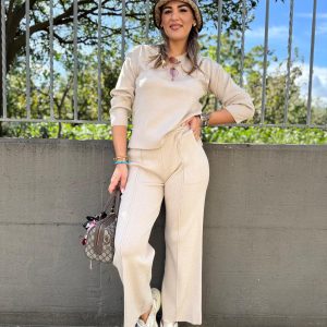 Coordinato 2 pezzi in lana rasata con pantalone palazzo