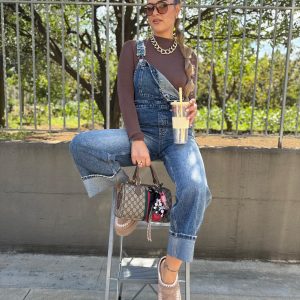 Salopette di jeans lavaggio slavato modello wide leg