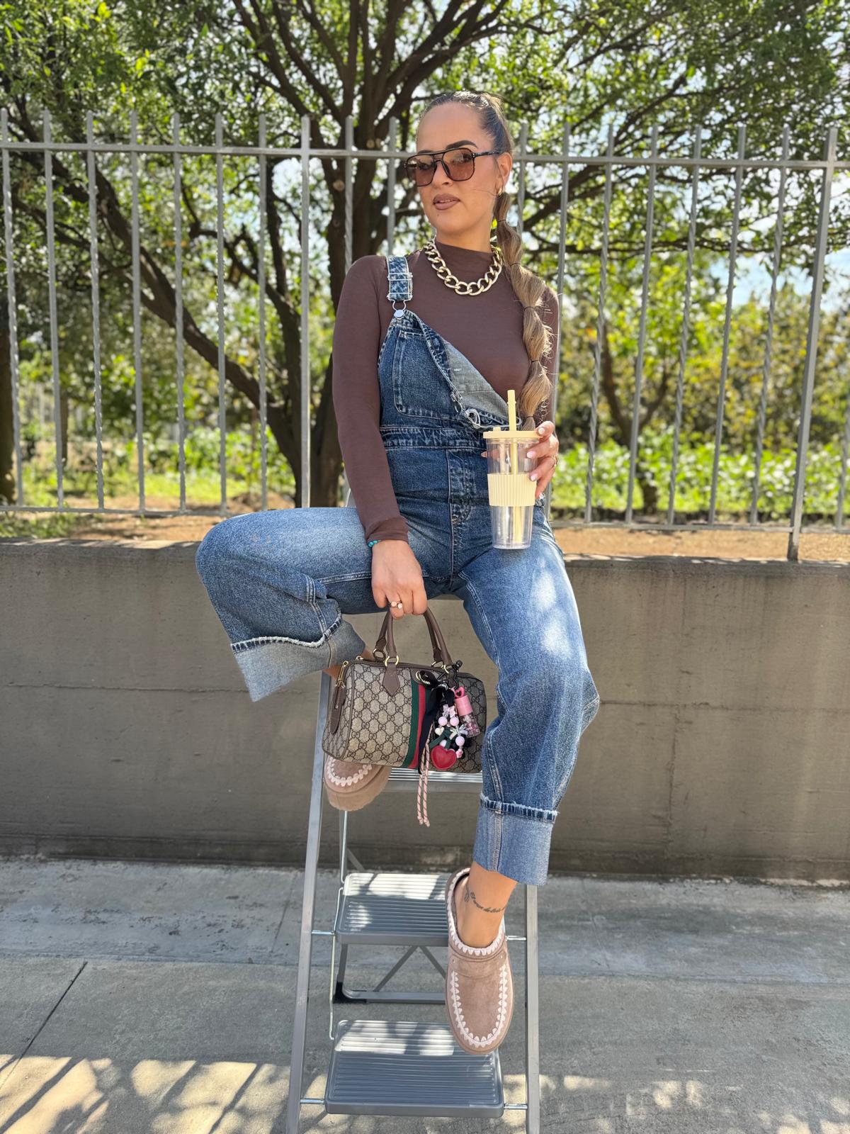 Salopette di jeans lavaggio slavato modello wide leg - immagine 2