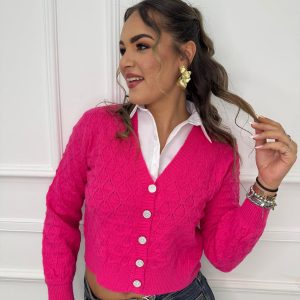 Cardigan crop con maniche a palloncino trama particolare
