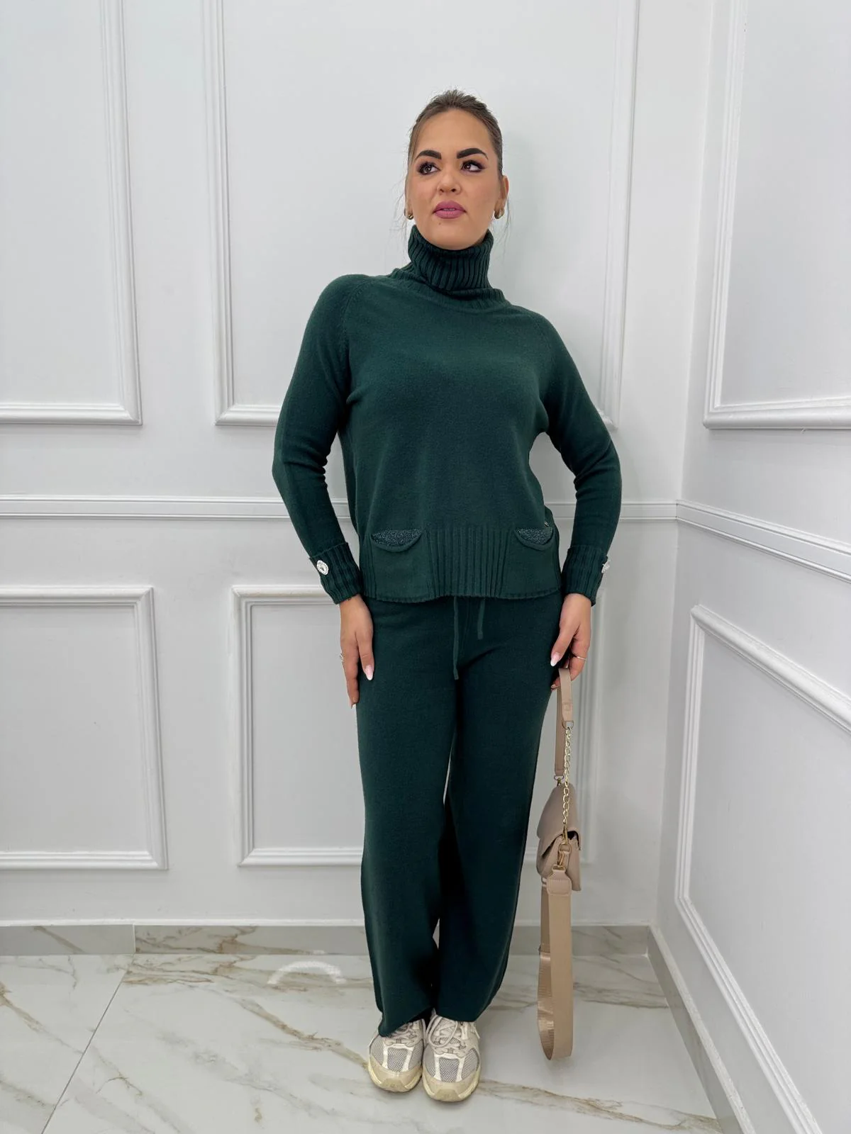 Coordinato 2 pezzi in lana con maglia collo alto - immagine 5