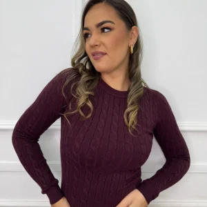 Maglioncino giro collo trama treccia