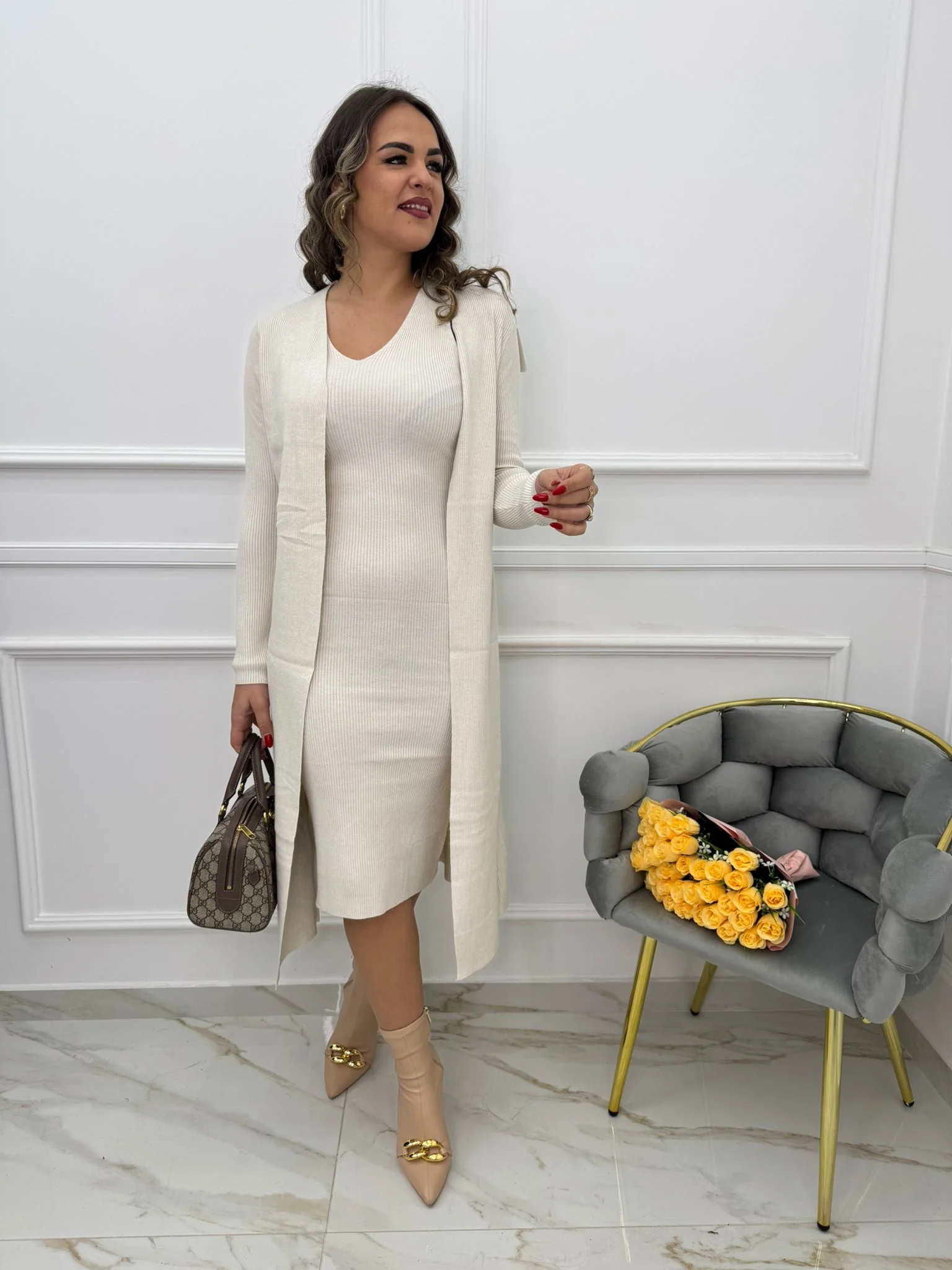 Coordinato 2 pezzi con vestito e cardigan lungo - immagine 8