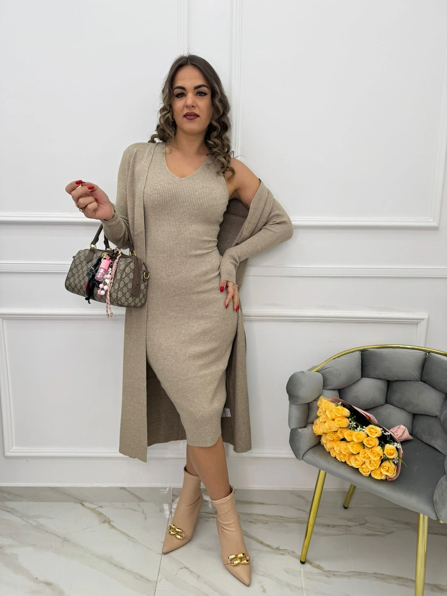 Coordinato 2 pezzi con vestito e cardigan lungo - immagine 2