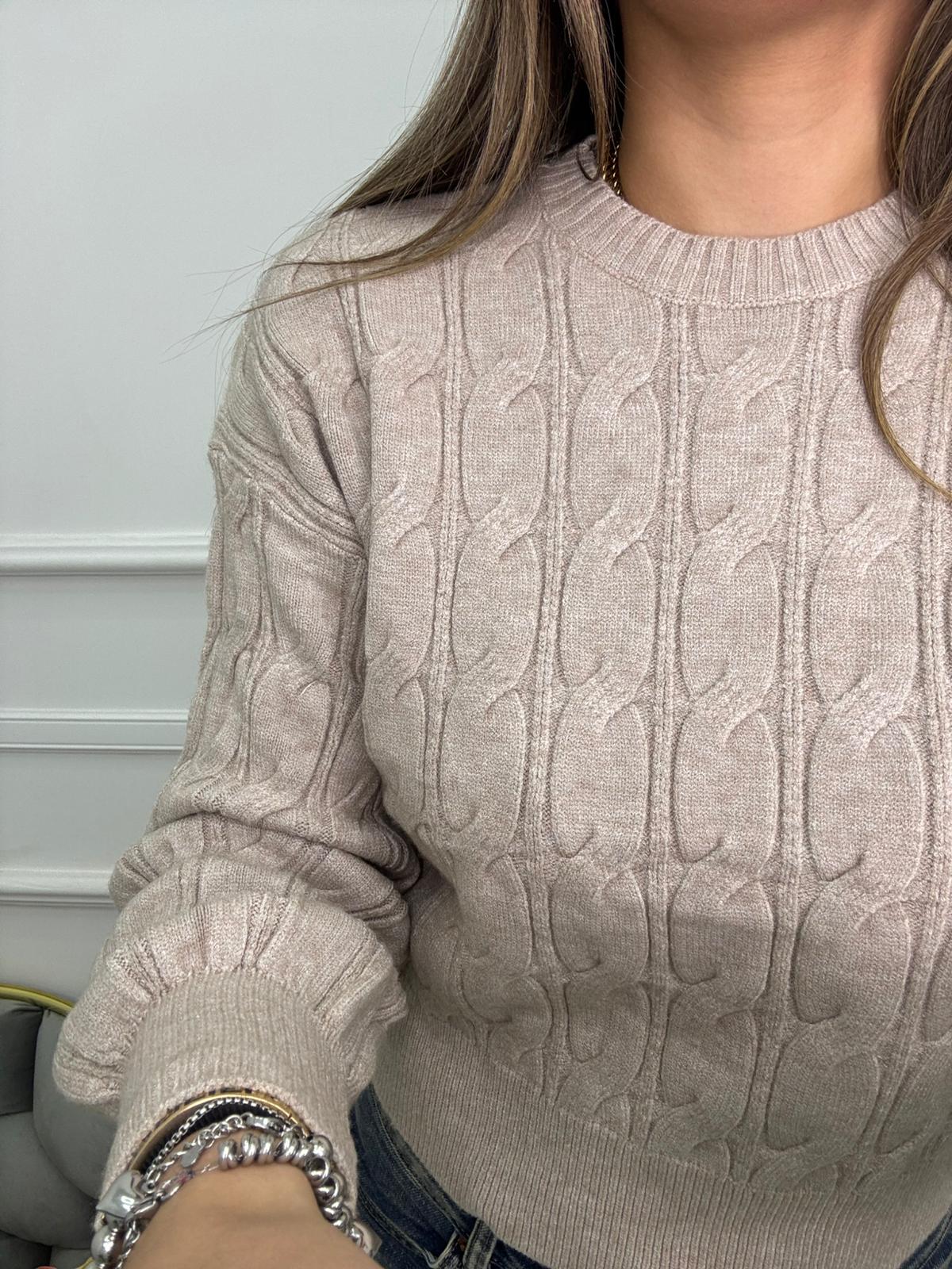 Maglione giro collo trama treccia - immagine 9