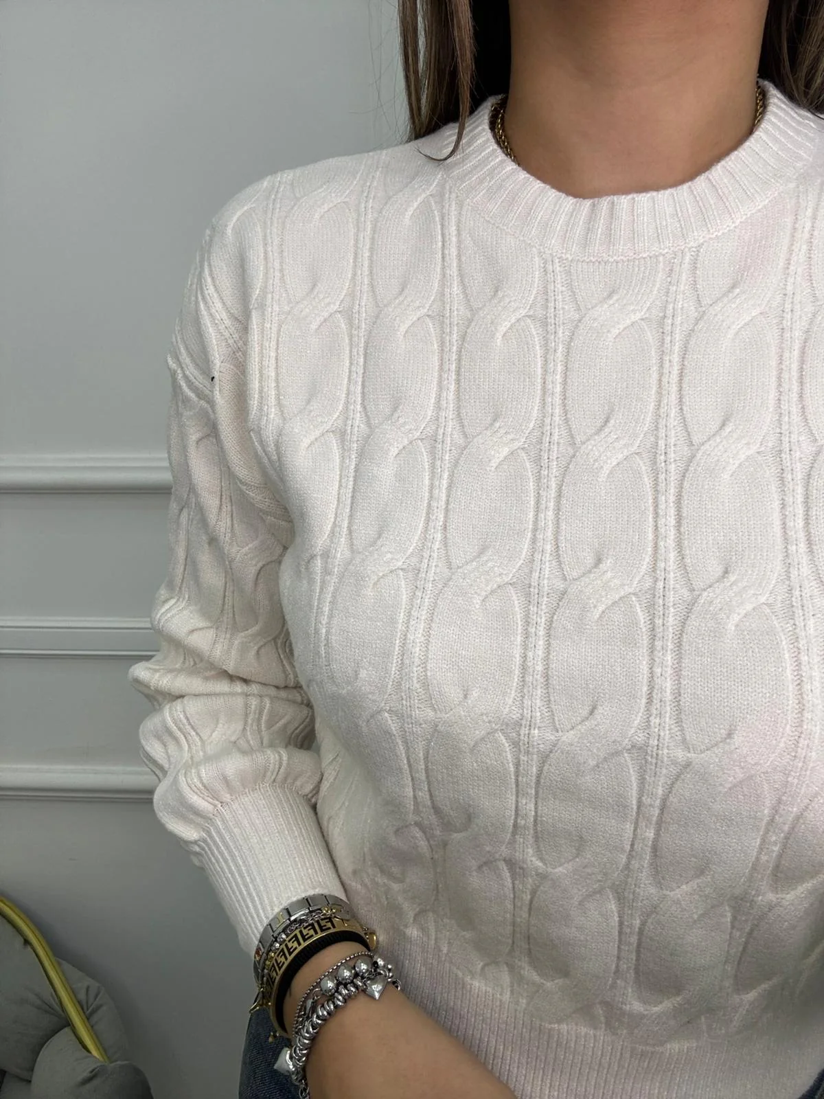 Maglione giro collo trama treccia - immagine 6