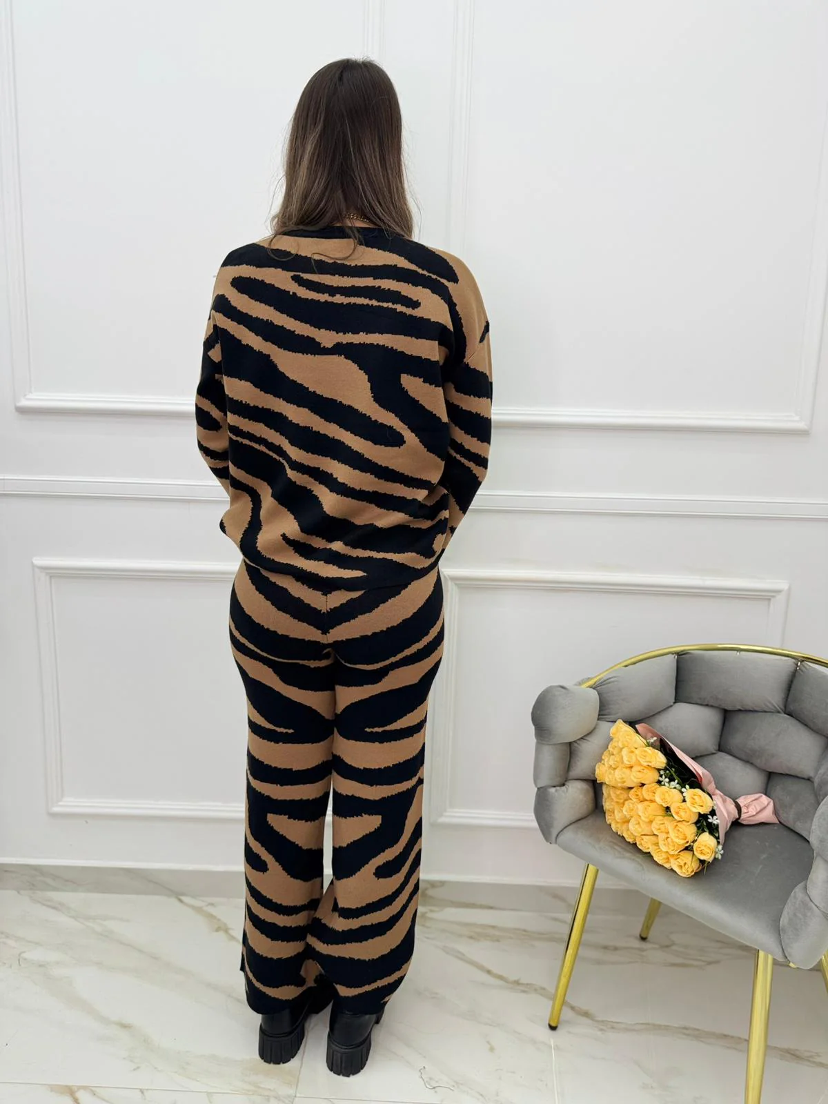 Coordinato 2 pezzi fantasia striata con pantalone palazzo - immagine 6