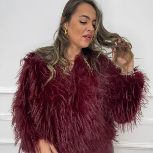 Pelliccia eco giro collo a pelo lungo