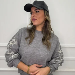 Maglione con ricami floreali alle maniche