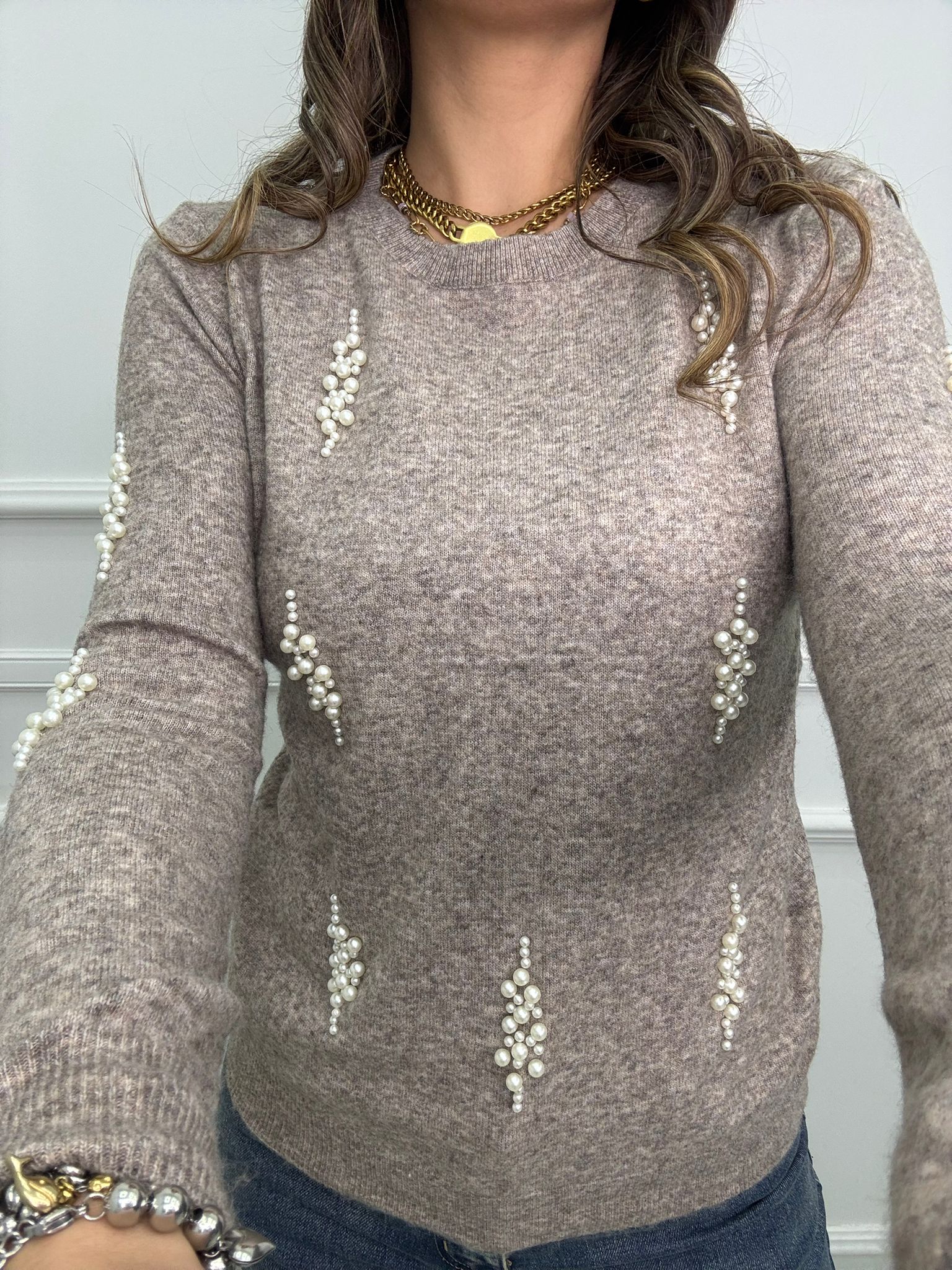 Maglioncino giro collo con perline - immagine 5