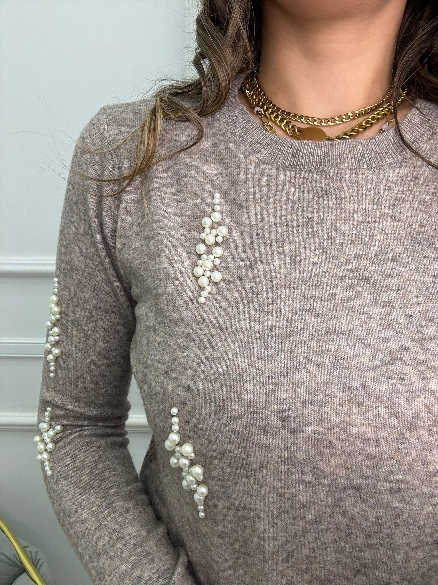 Maglioncino giro collo con perline - immagine 6