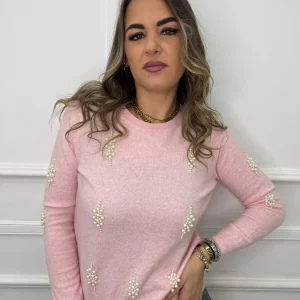 Maglioncino giro collo con perline