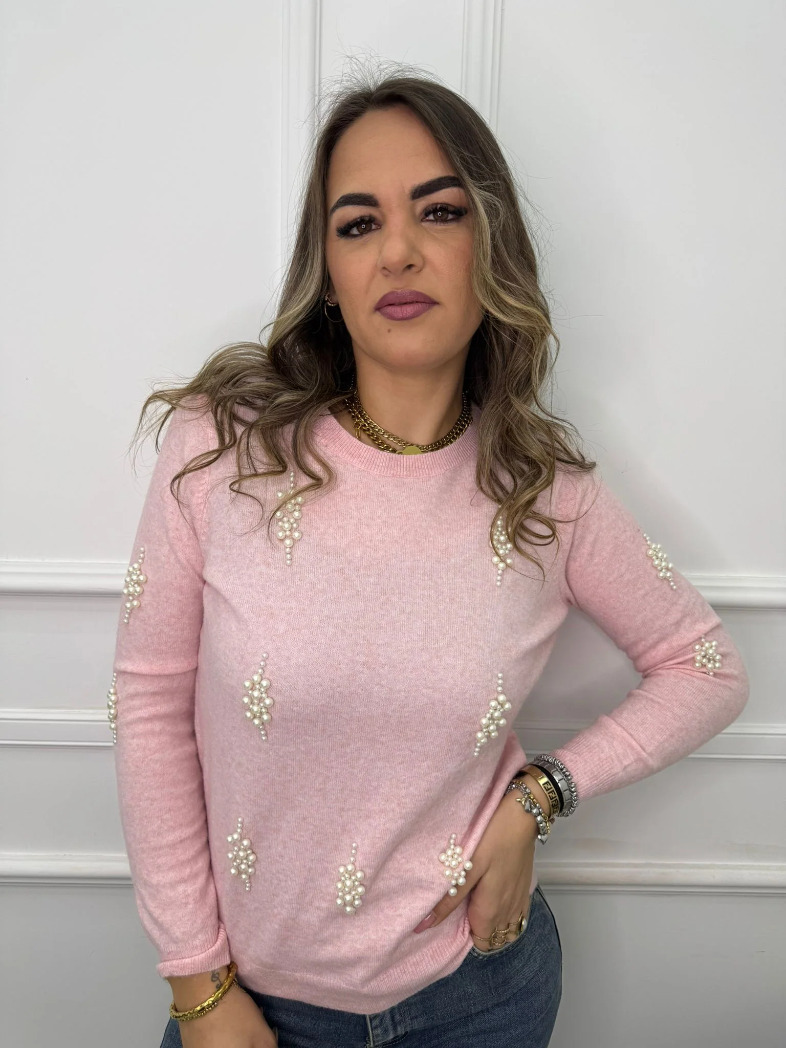 Maglioncino giro collo con perline - immagine 2