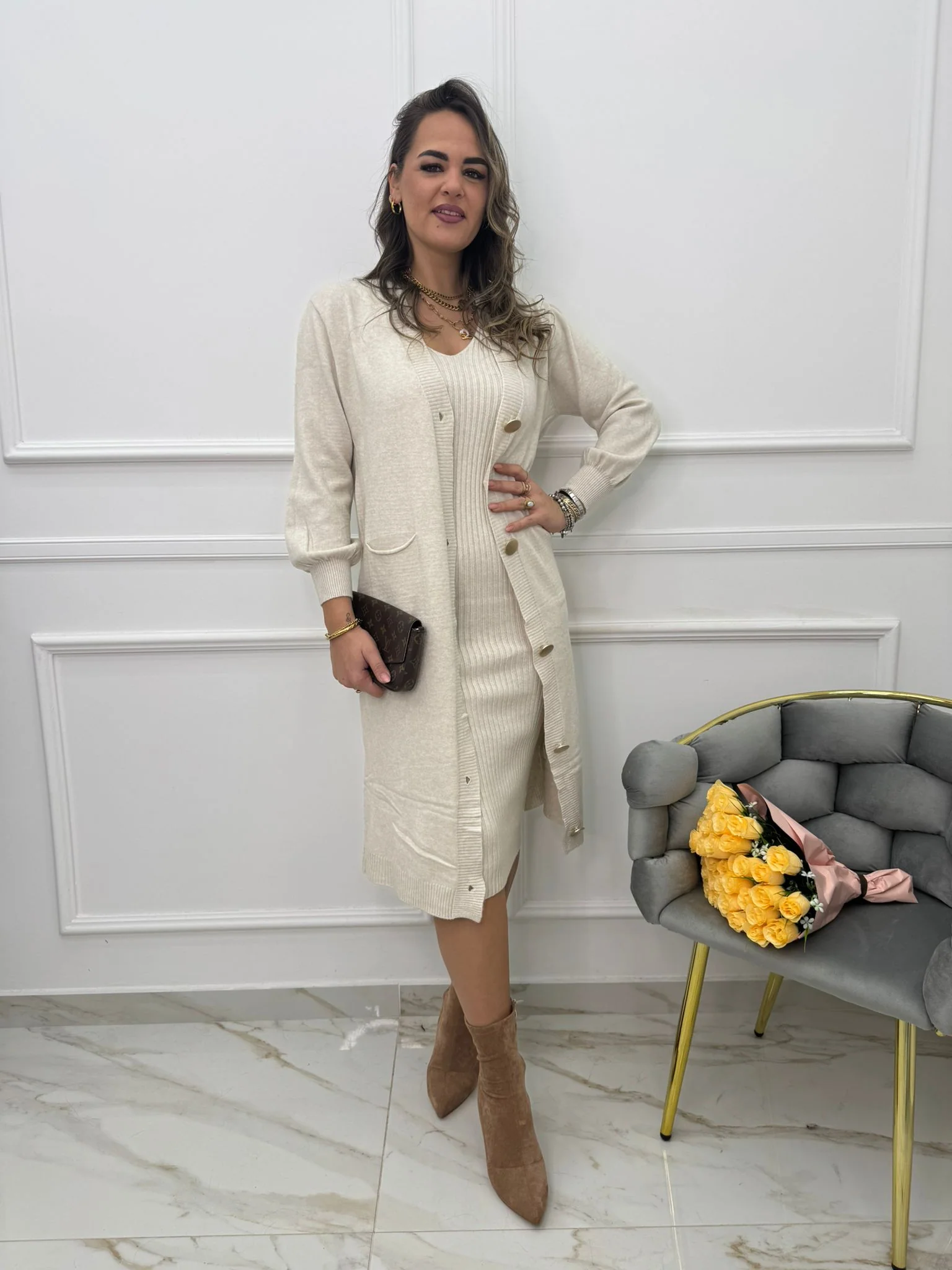 Coordinato 2 pezzi con vestito e cardigan lungo - immagine 5