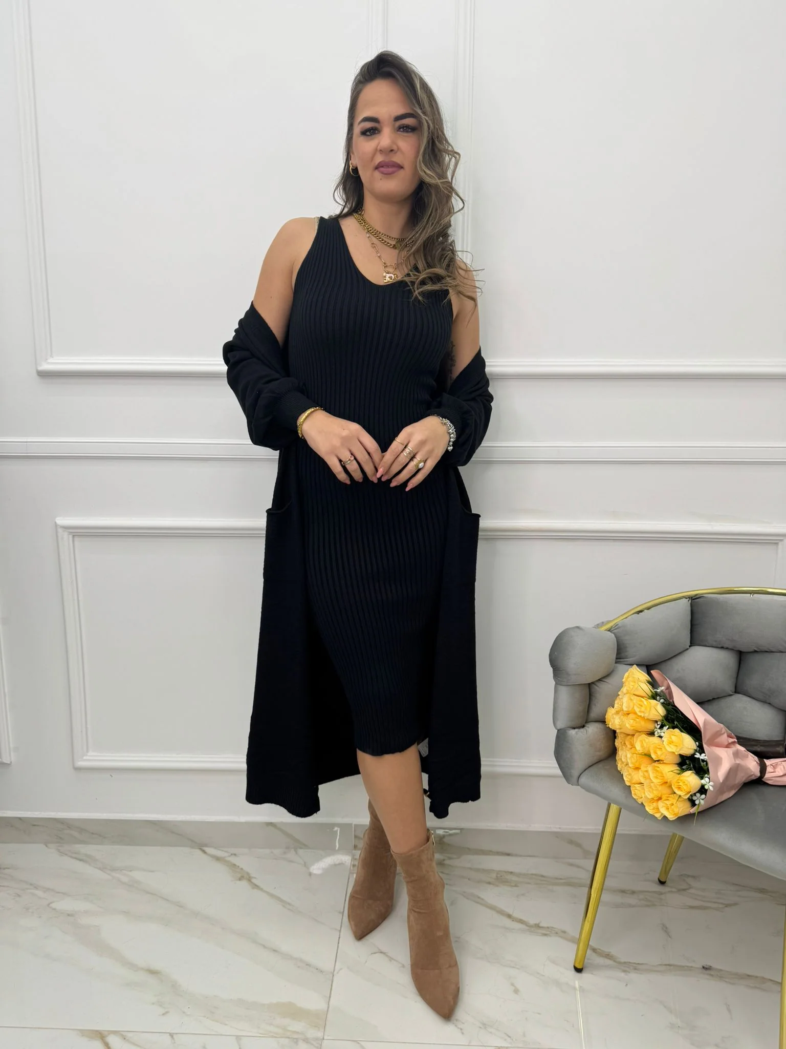 Coordinato 2 pezzi con vestito e cardigan lungo - immagine 2