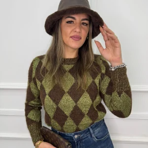 Maglione con paillettes fantasia rombi